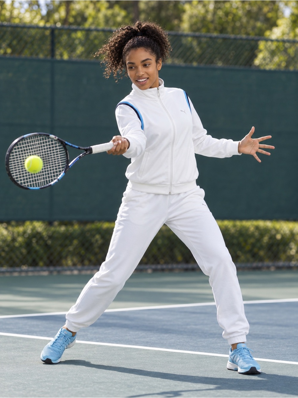Puma Women’s Track Jacket + T-Shirt Set | White/Blue/Black | Medium - Picture 5 of 13